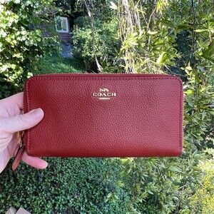 COACH Long Zip-Around Wallet Rusty Pebble Leather with Gold Hardware AUTHENTIC